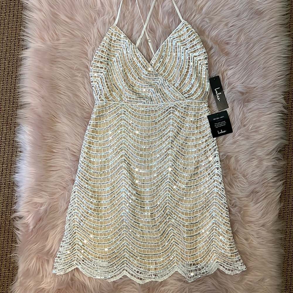 The Lulus Lele White and Silver Sequin Mini Dress